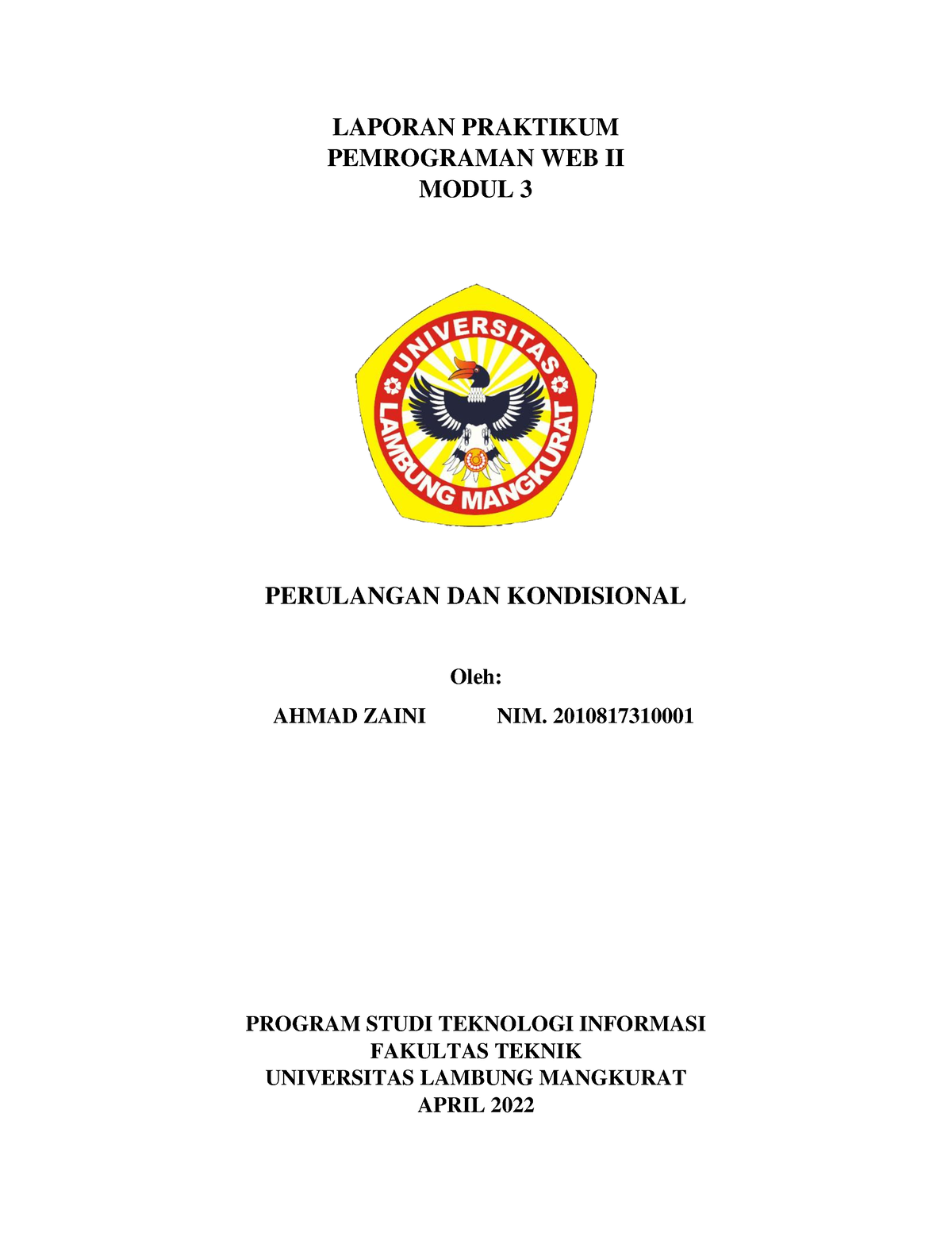 Laporan Praktikum Modul 3 Ahmad Zaini - LAPORAN PRAKTIKUM PEMROGRAMAN ...