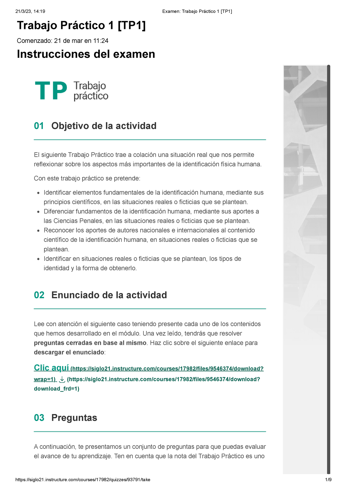 Examen Trabajo Práctico 1 Tp1 Marco Legal 1 Trabajo Práctico 1 Tp1 Comenzado 21 De Mar En 7557