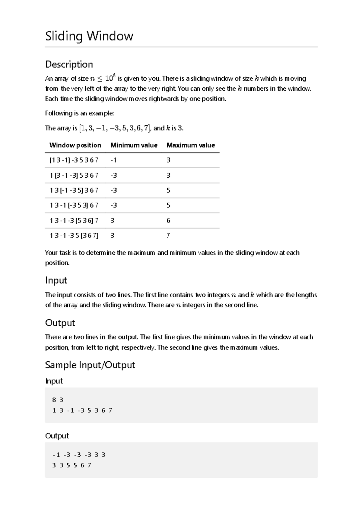 C - cccccc - Sliding Window Description An array of size is given to ...