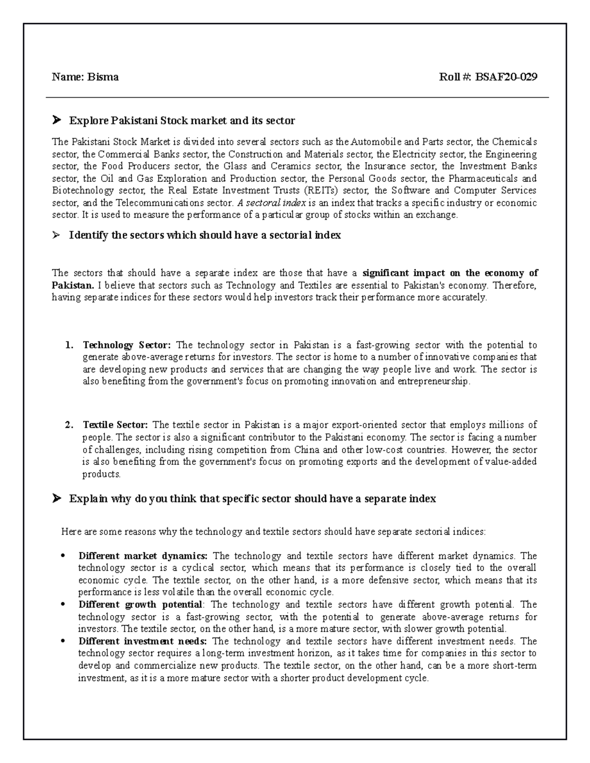 IPM sectorial index - Name: Bisma Roll #: BSAF20- Explore Pakistani ...