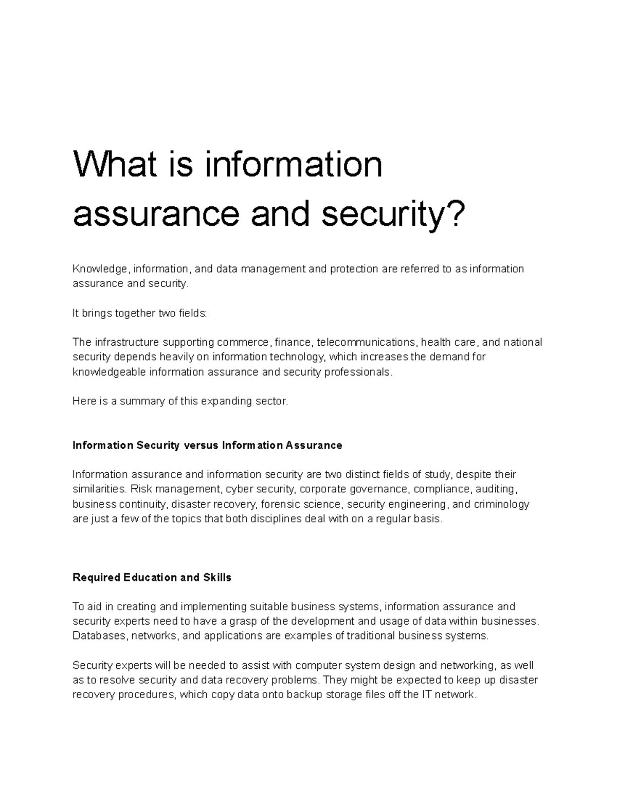 What is information assurance and security - It brings together two ...