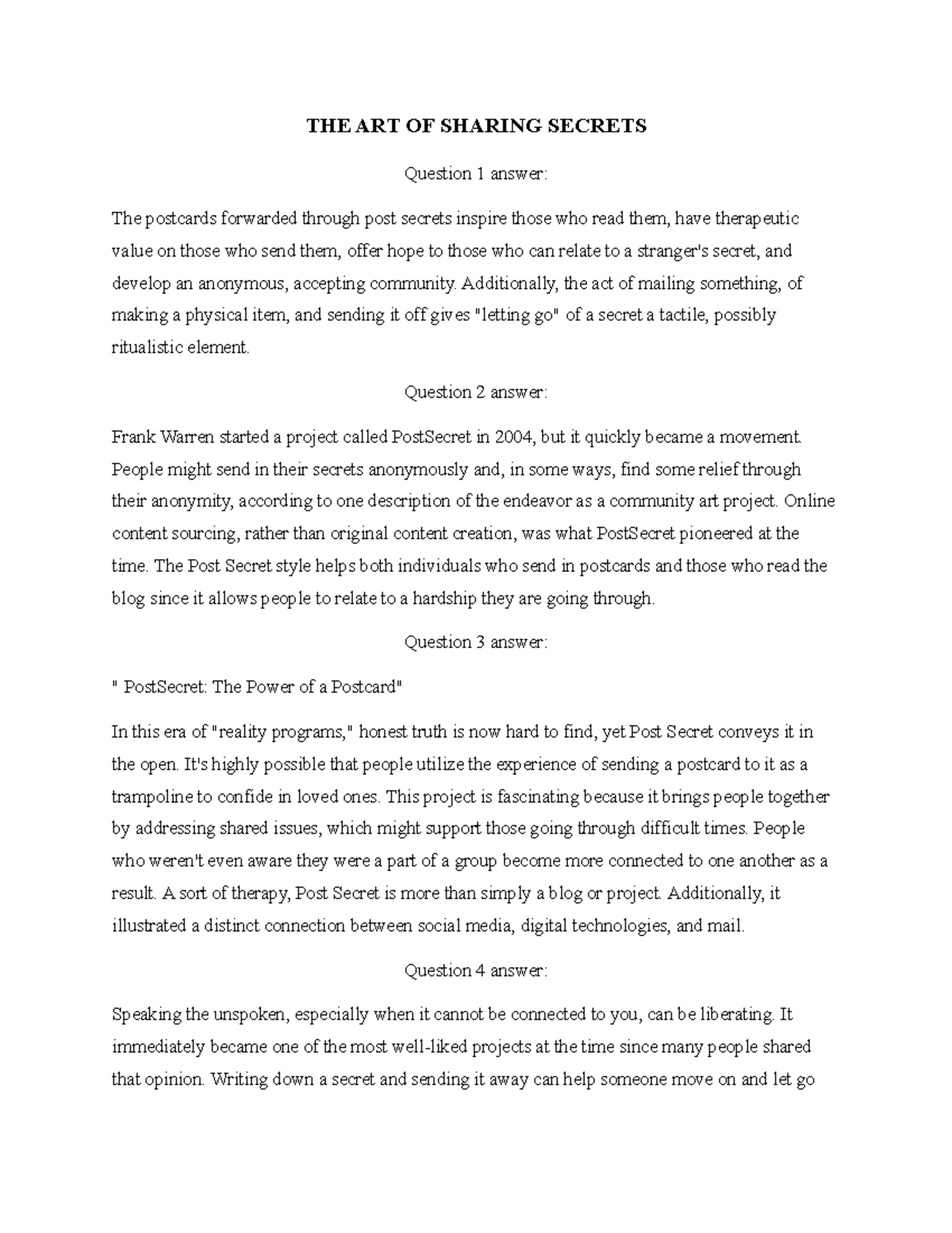 The art of secrets summary of a article THE ART OF SHARING SECRETS