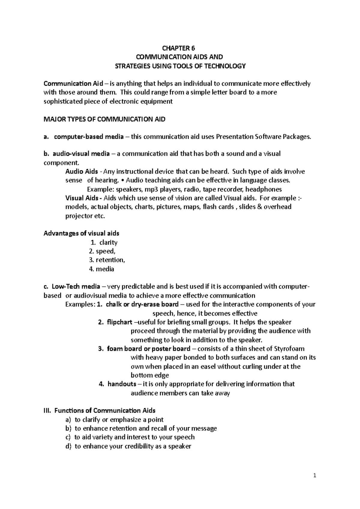 2021 ENG 3A Chapter 6 Outline CHAPTER 6 COMMUNICATION AIDS AND