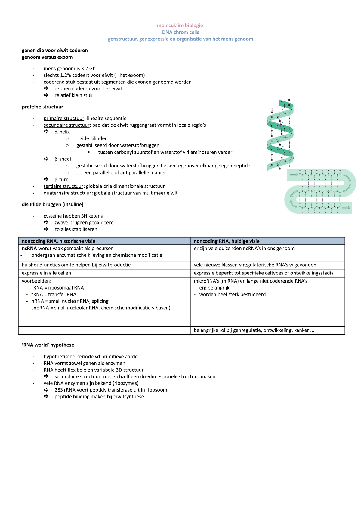 Samenvatting - Moleculaire Biologie DNA Chrom Cells Genstructuur ...