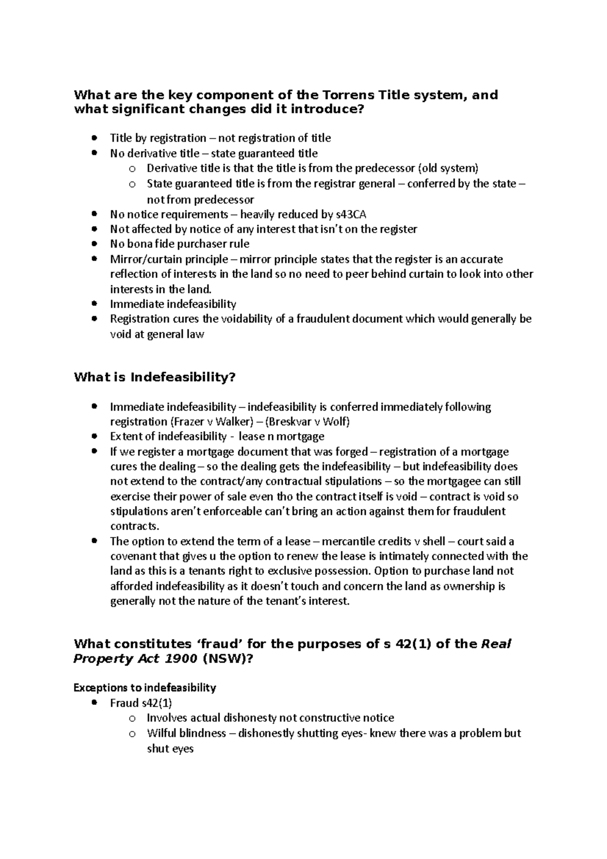 Land law revision What are the key component of the Torrens Title