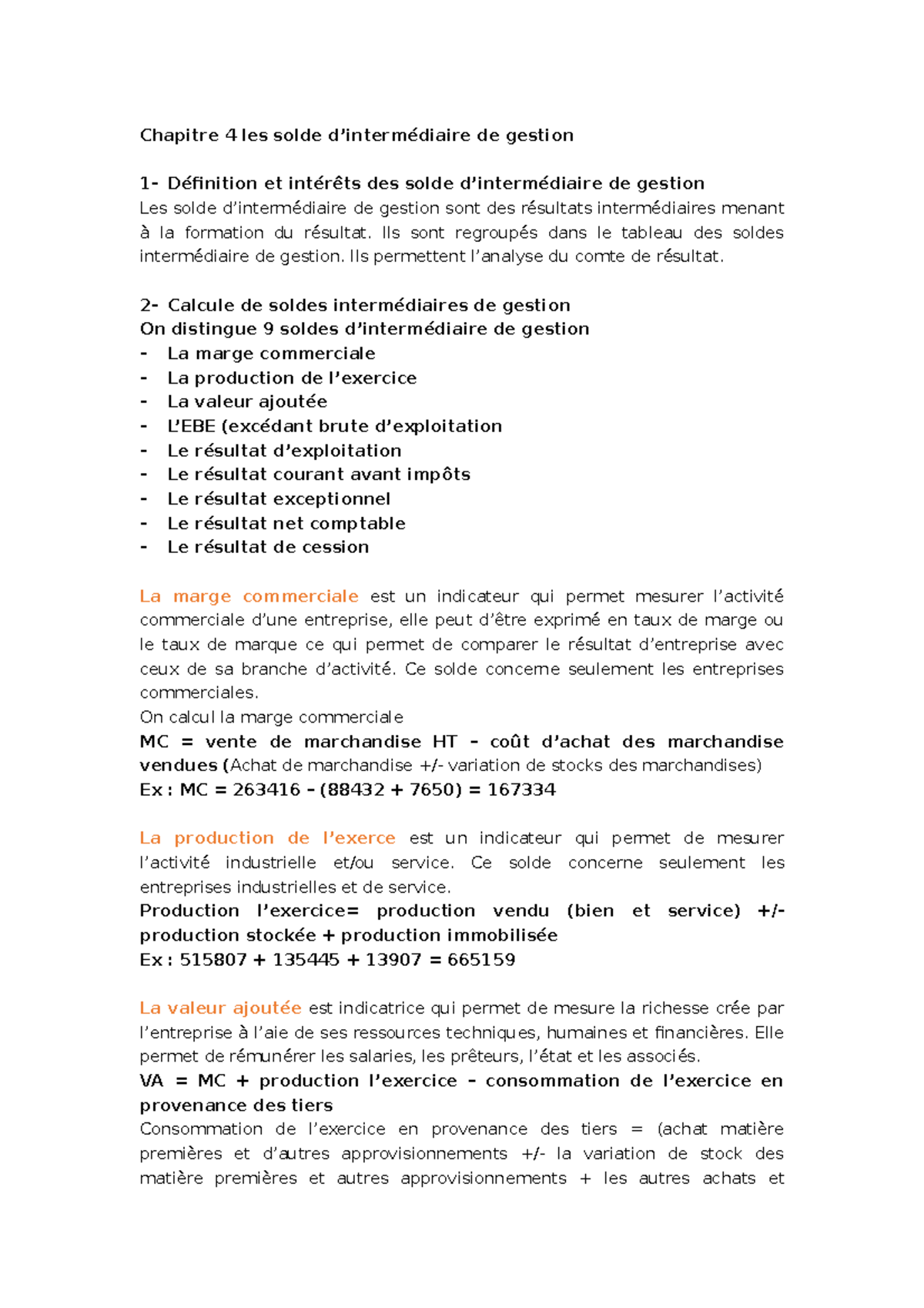 Chapitre 4 les solde d /// Chapitre 4 les solde d’intermédiaire de