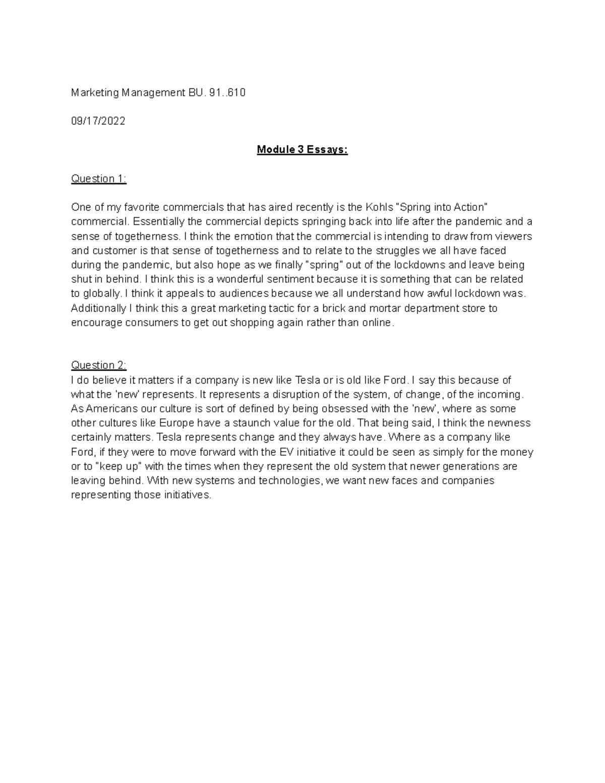 Marketing Management Module 3 Individual Essays - Marketing Management ...