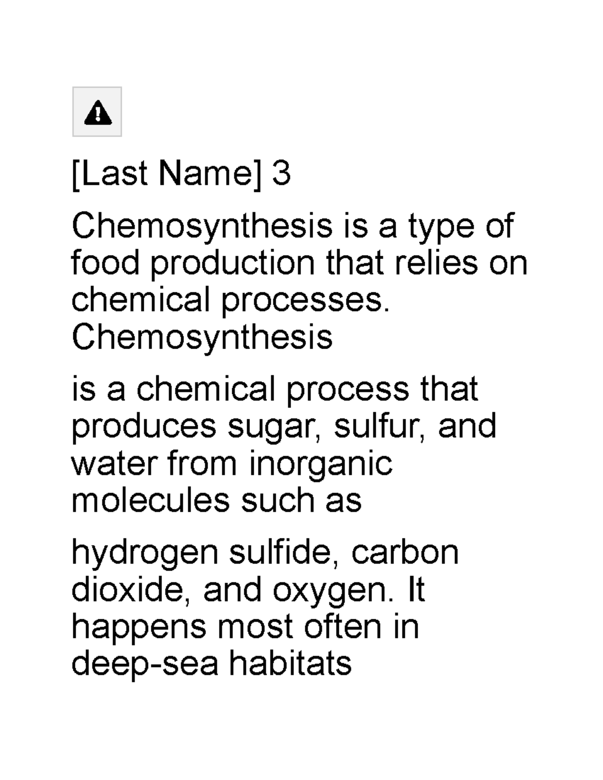 Untitled document (17) [Last Name] 3 Chemosynthesis is a type of food