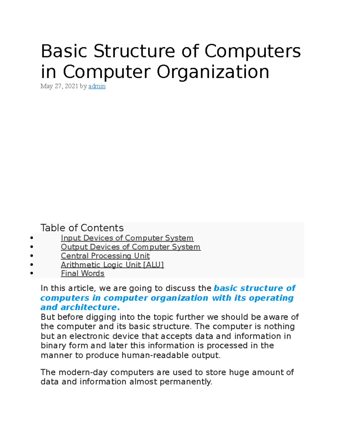 Basic Structure of Computers in Computer Organization - But before ...