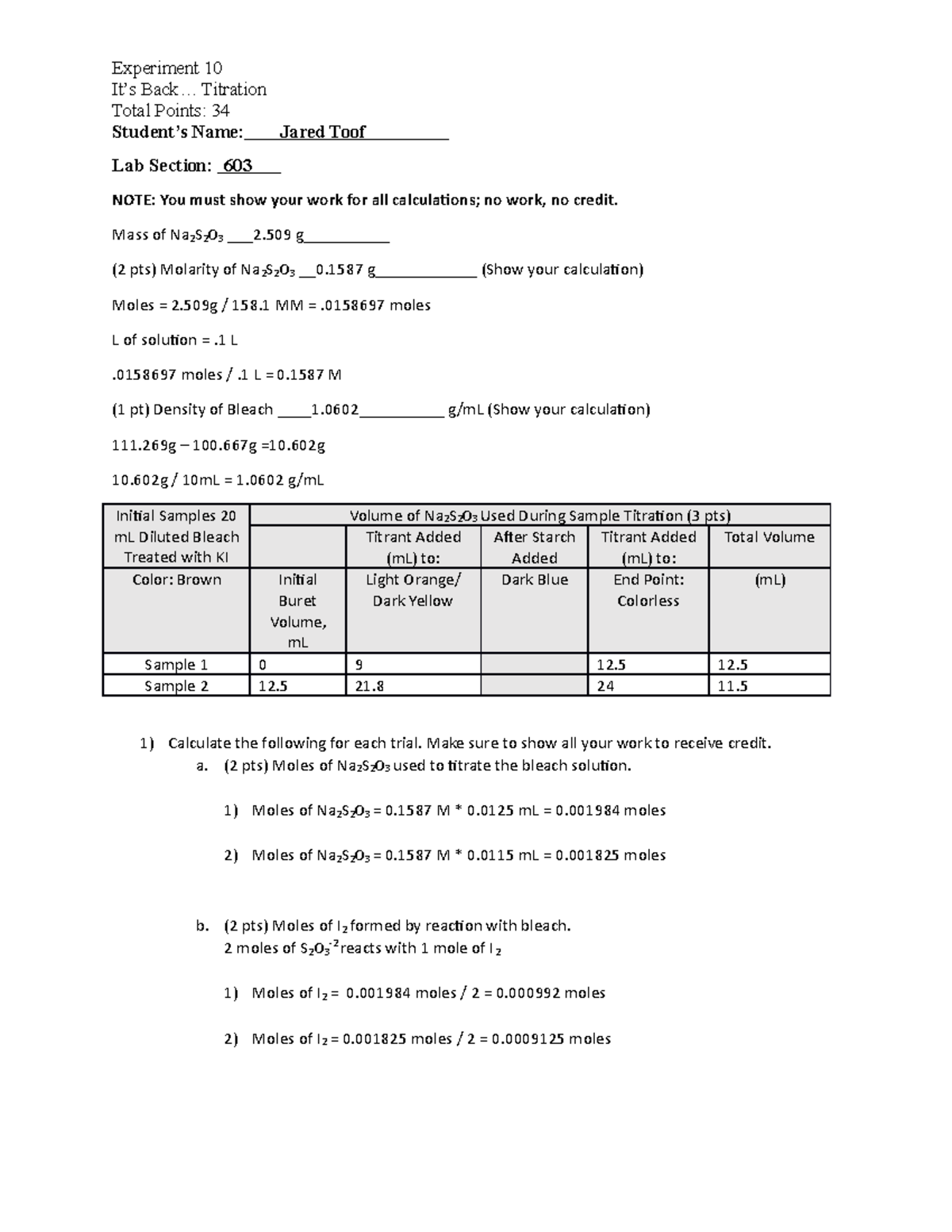 CHEM 110L Experiment 10 It's Back... Titration v2 Experiment 10 It