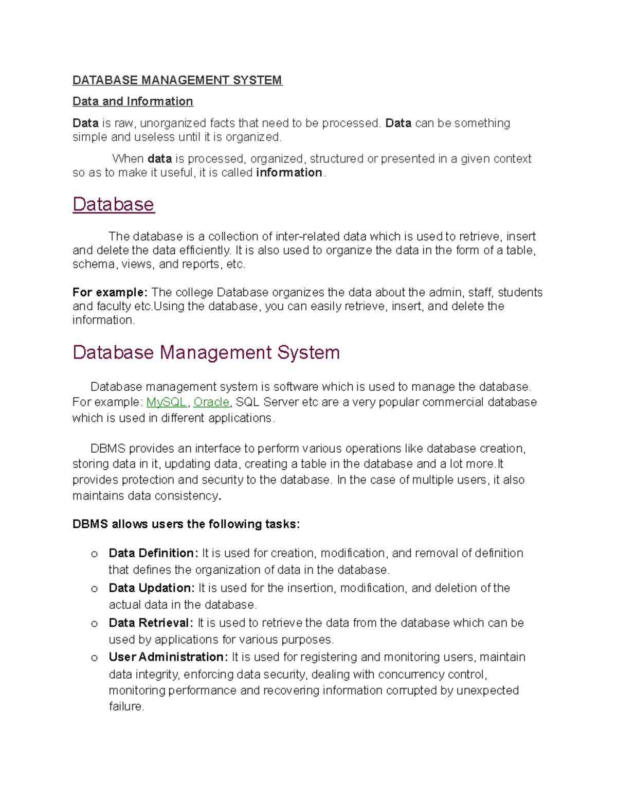 database management system essay