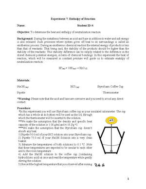 EXP 2 lab report - Experiment 2: Nomenclature of compounds Name ...