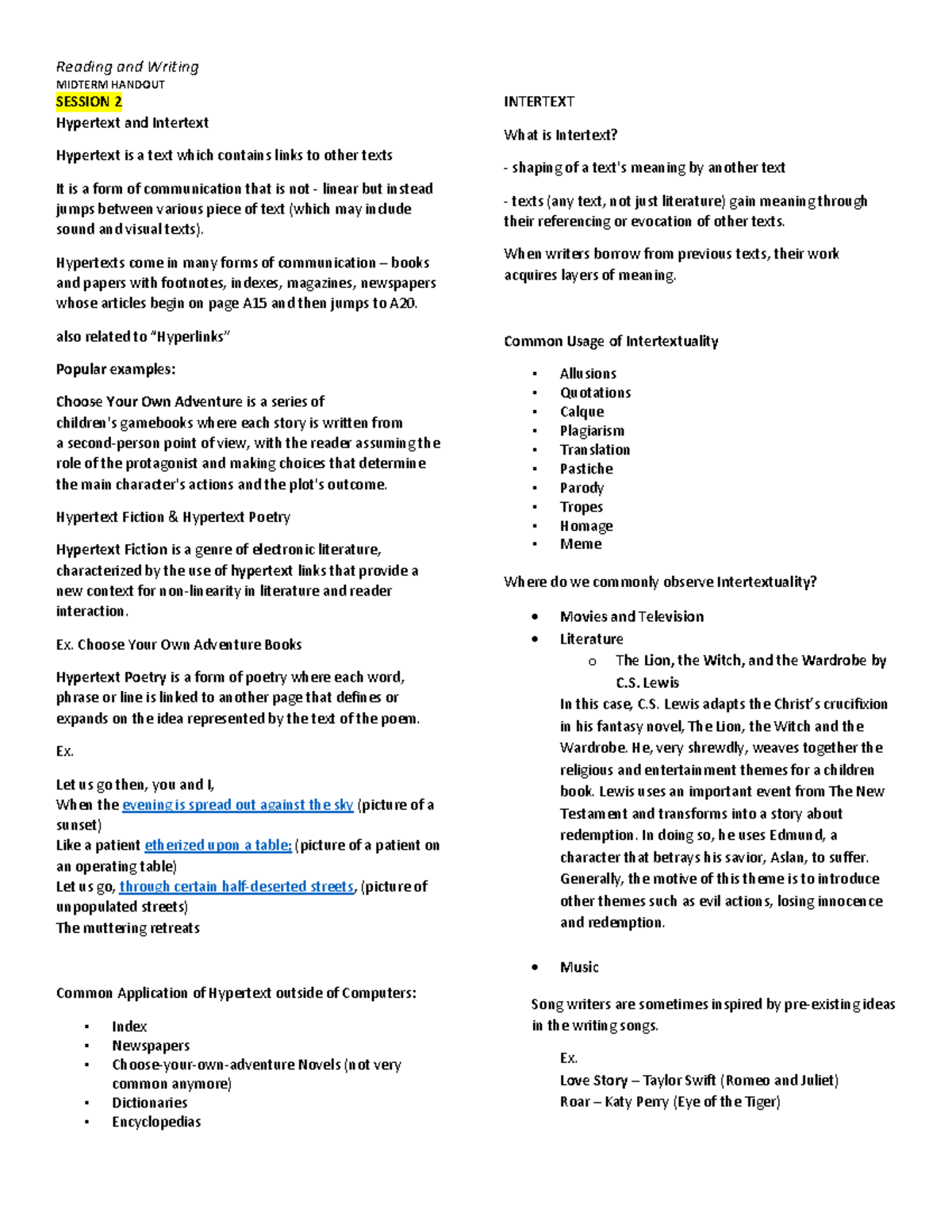 Hypertext and Intertext Warning TT undefined function 32 Warning