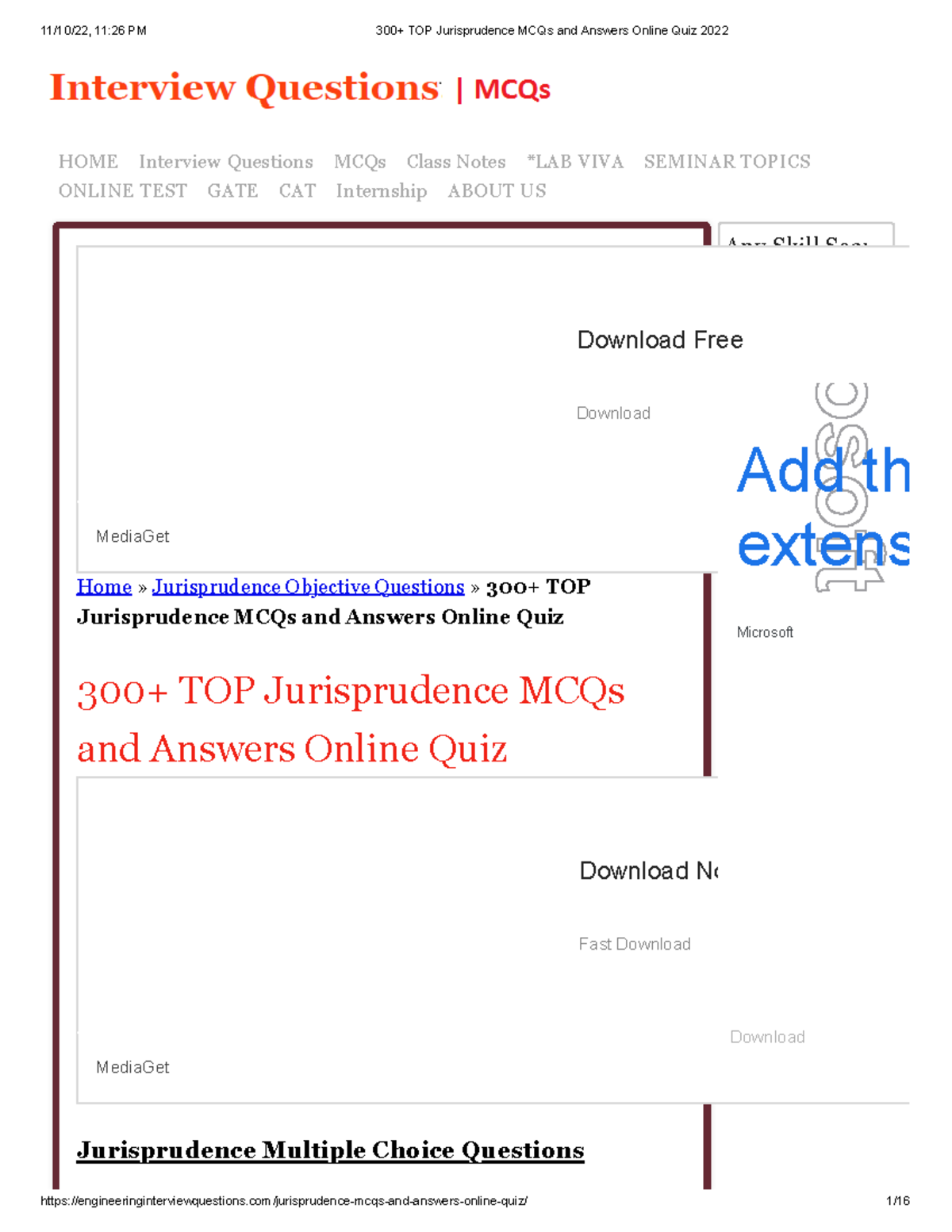 300+ TOP Jurisprudence MCQs And Answers Online Quiz 2022 - ’ A. Austin ...