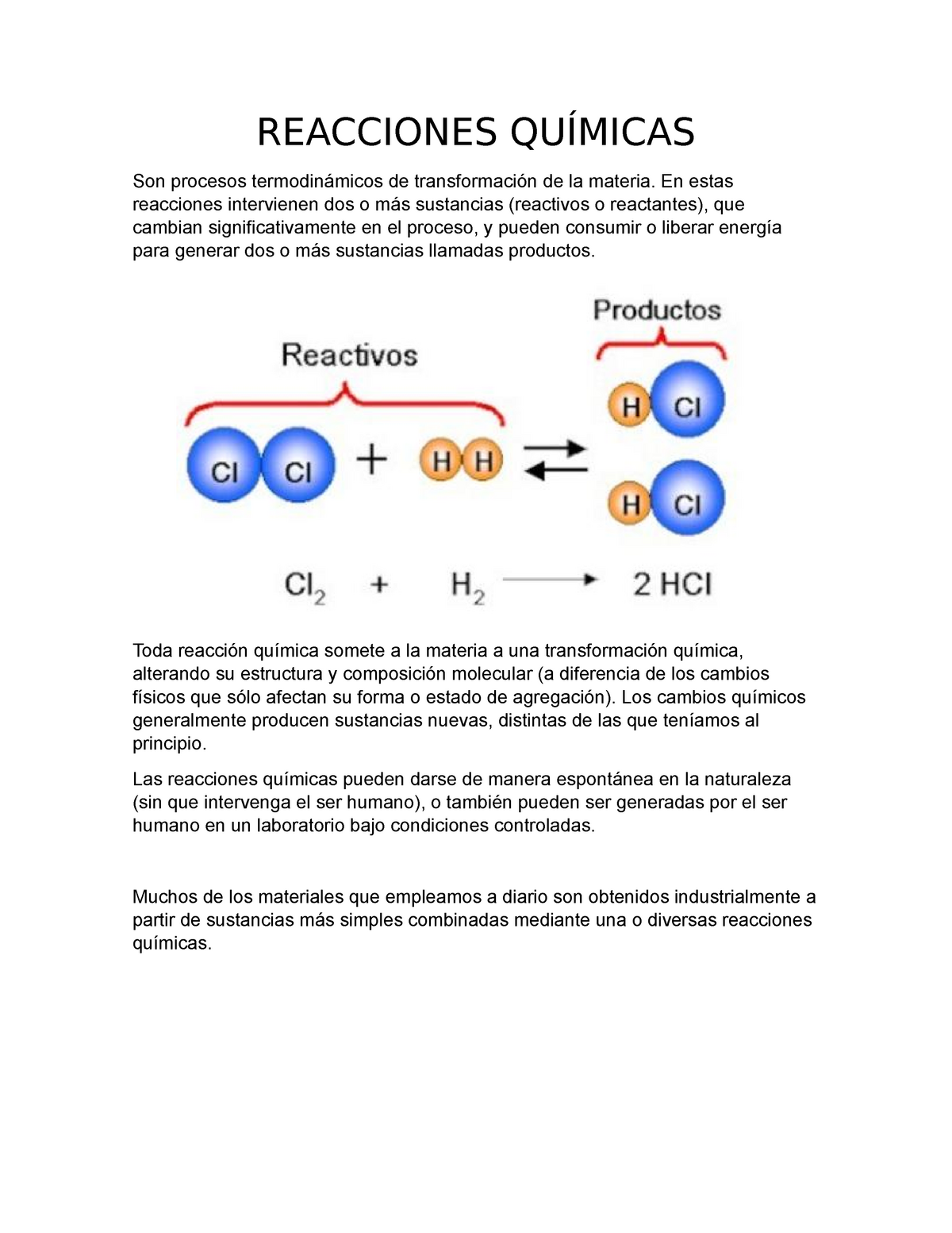 He aprendido de acuerdo a hipótesis Reacciones Químicas - REACCIONES QUÍMICAS Son procesos termodinámicos de  transformación de la - Studocu