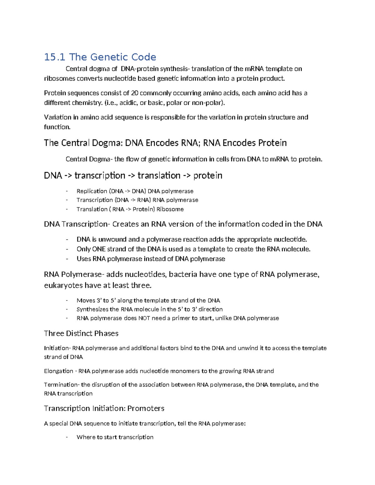 Genetics notes - 15 The Genetic Code Central dogma of DNA-protein ...