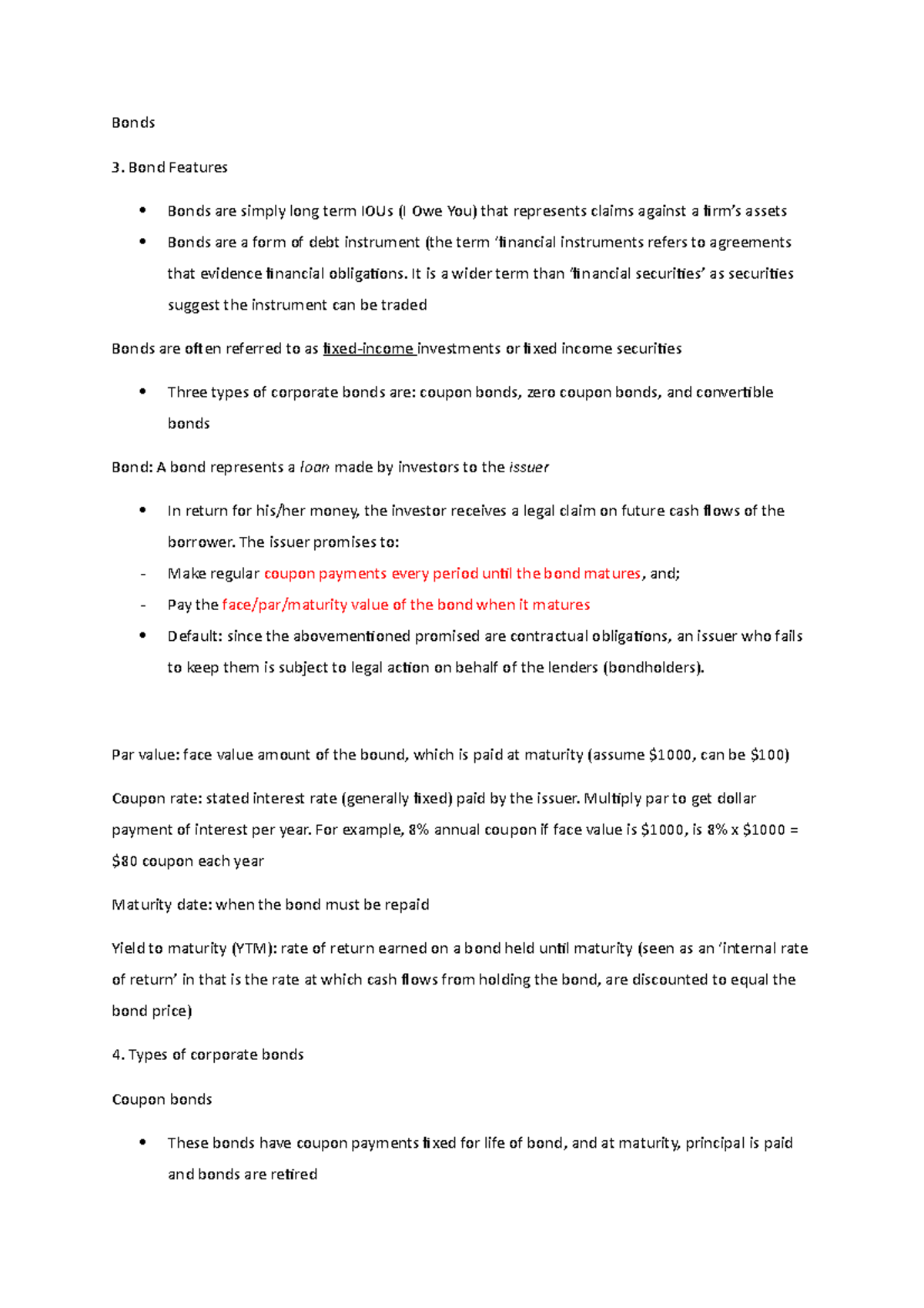 Bond Revision - Summary Techniques and Elements of Finance - Bonds 3 ...