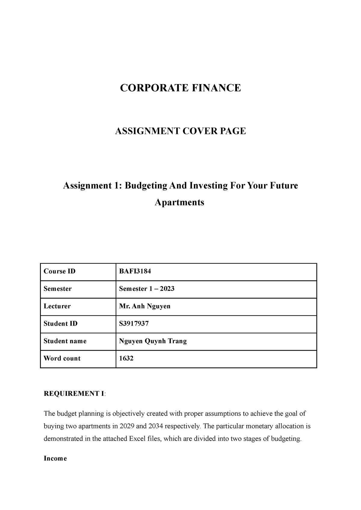 assignment corporate finance