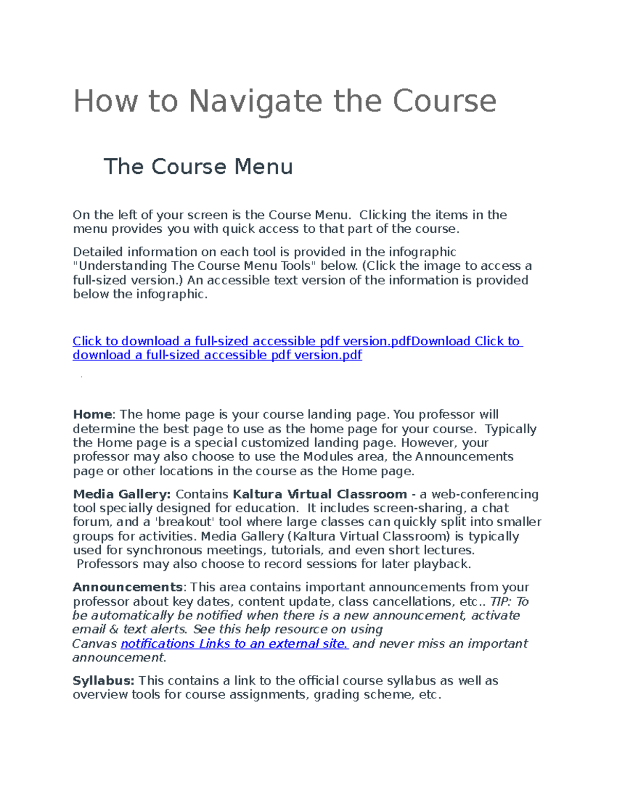 How to Navigate the Course - Clicking the items in the menu provides ...