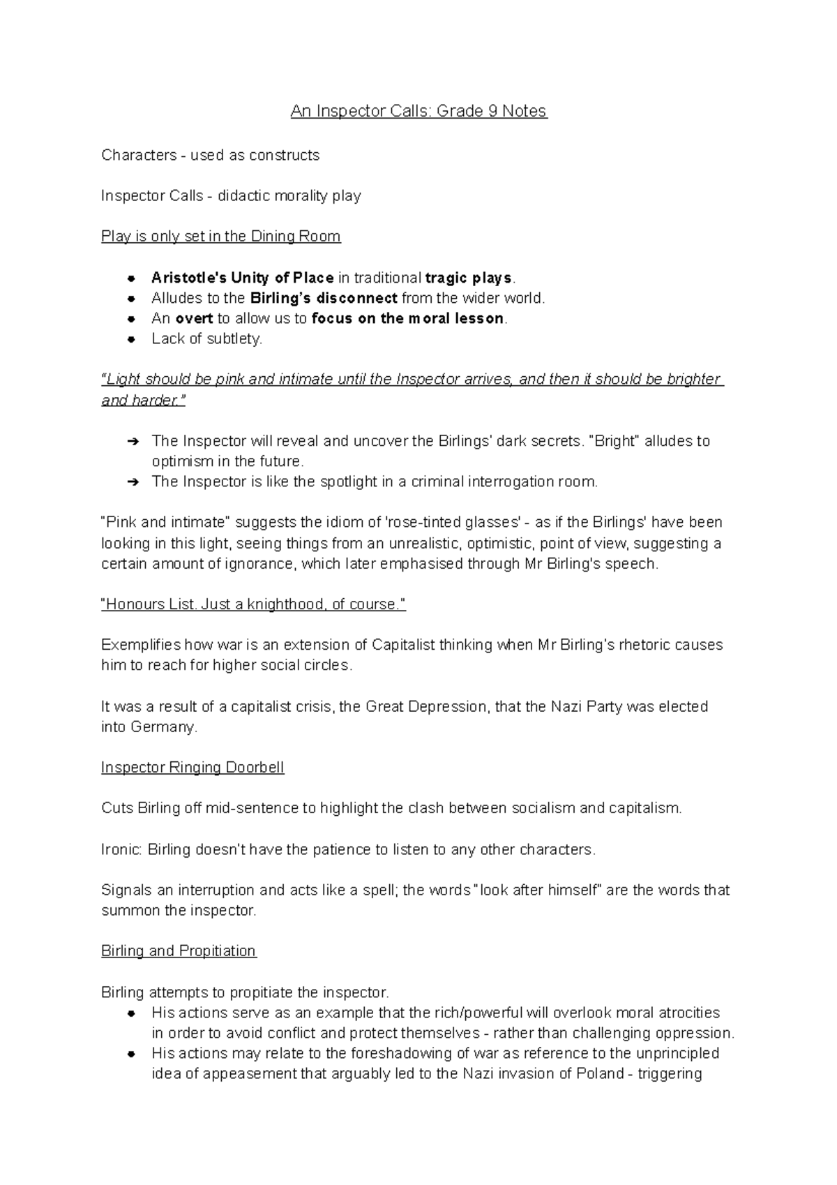 An Inspector Calls Grade 9 References An Inspector Calls Grade 9