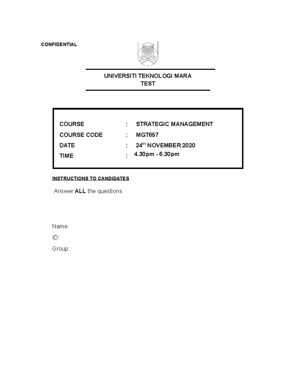 contoh test untuk tryer. practice menjawab - CONFIDENTIAL UNIVERSITI ...