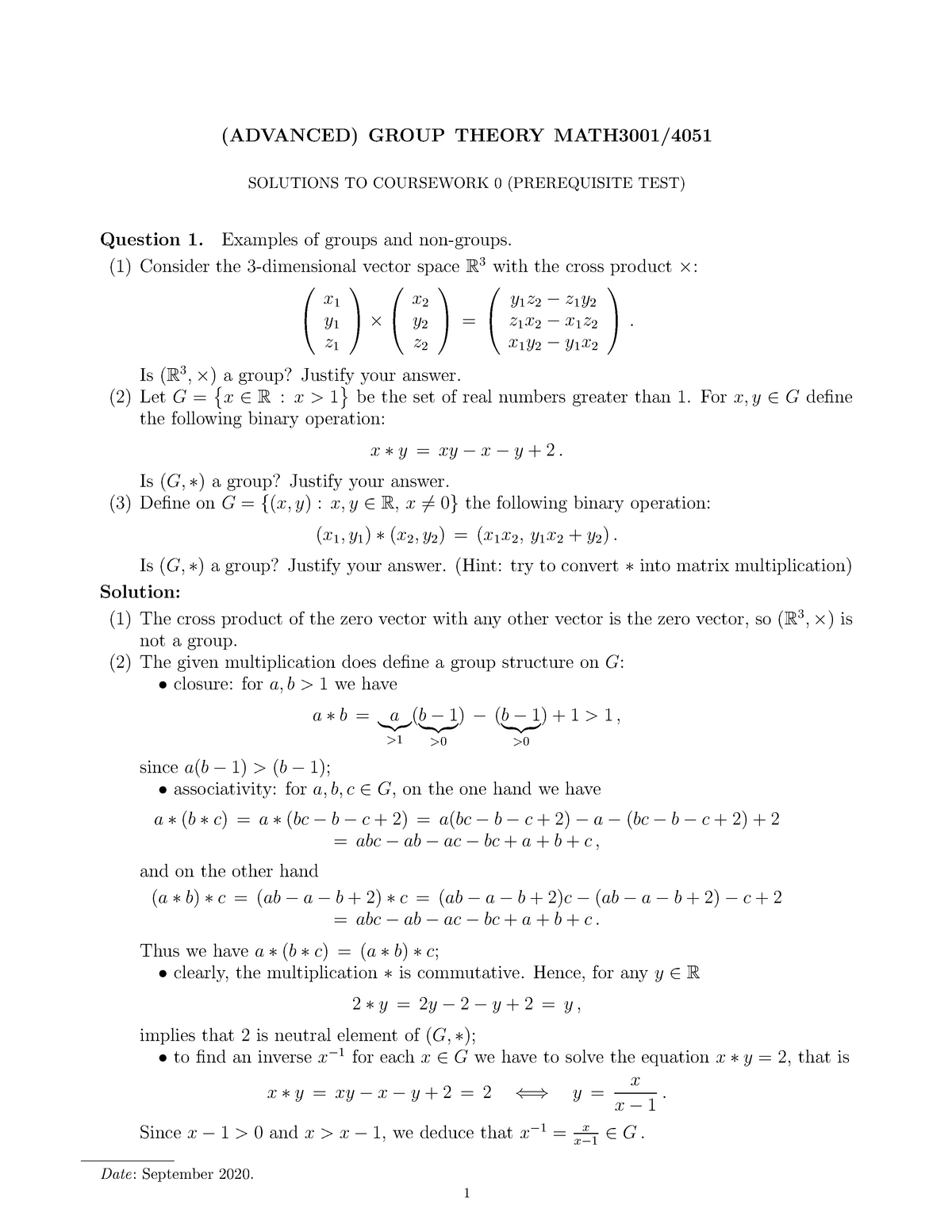 group theory assignment solutions