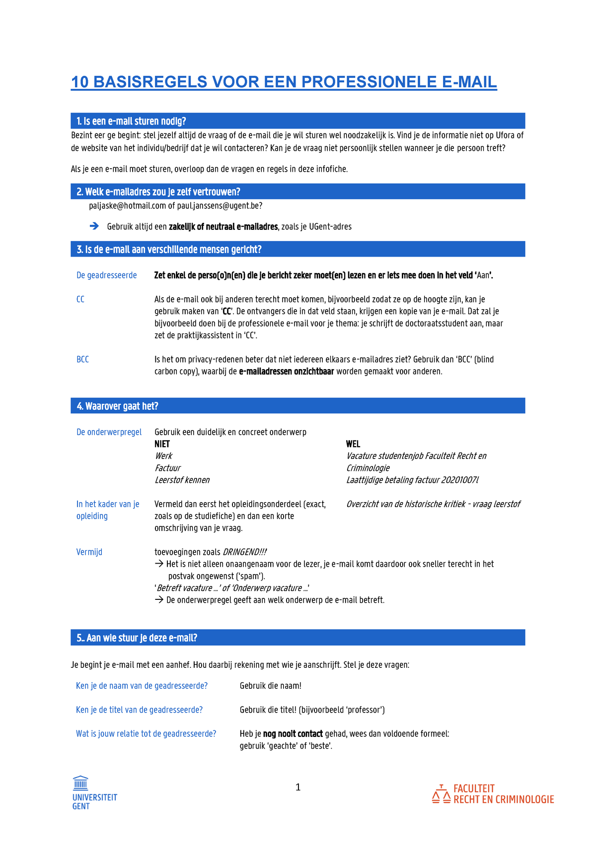 Infofiche Professioneel E-mailen - 10 BASISREGELS VOOR EEN ...