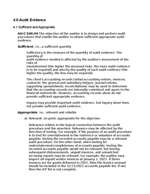 Audit procedure - notes - Audit procedure Example Assertion Inspection ...