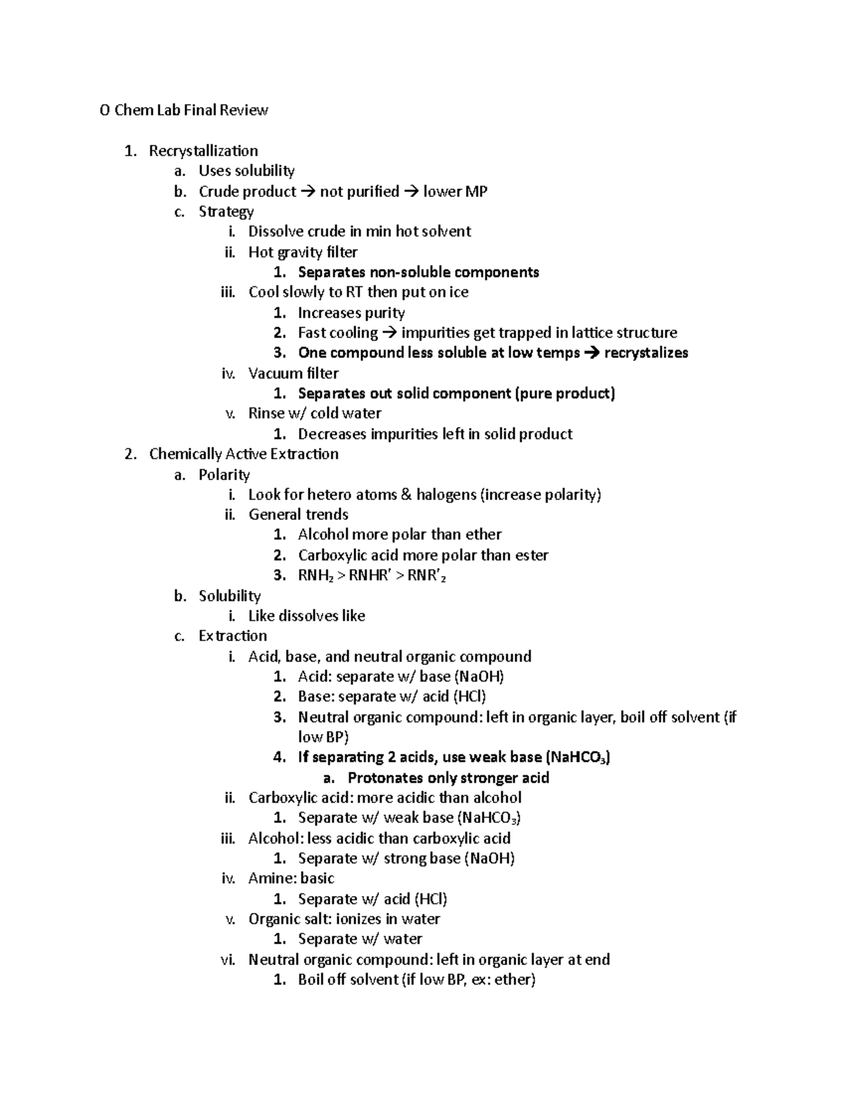 O Chem Lab Final Review O Chem Lab Final Review Recrystallization a