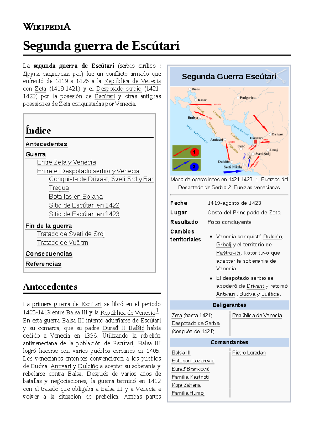 Segunda guerra de Escútari Segunda Guerra Escútari Mapa de