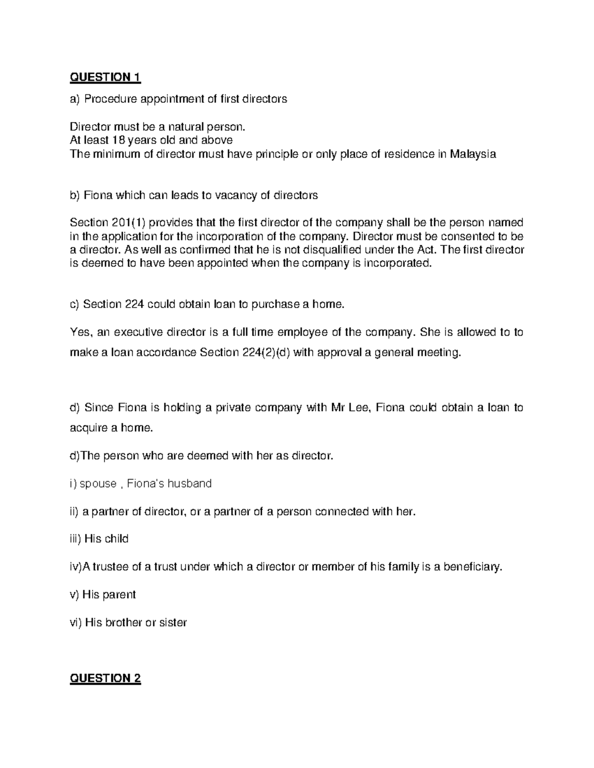 TEST PAPER ASSIGNMENT - QUESTION 1 a) Procedure appointment of first ...