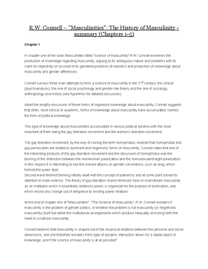 R.W. Connell – Masculinities - summary (Chapters 1-5) - Doing Gender