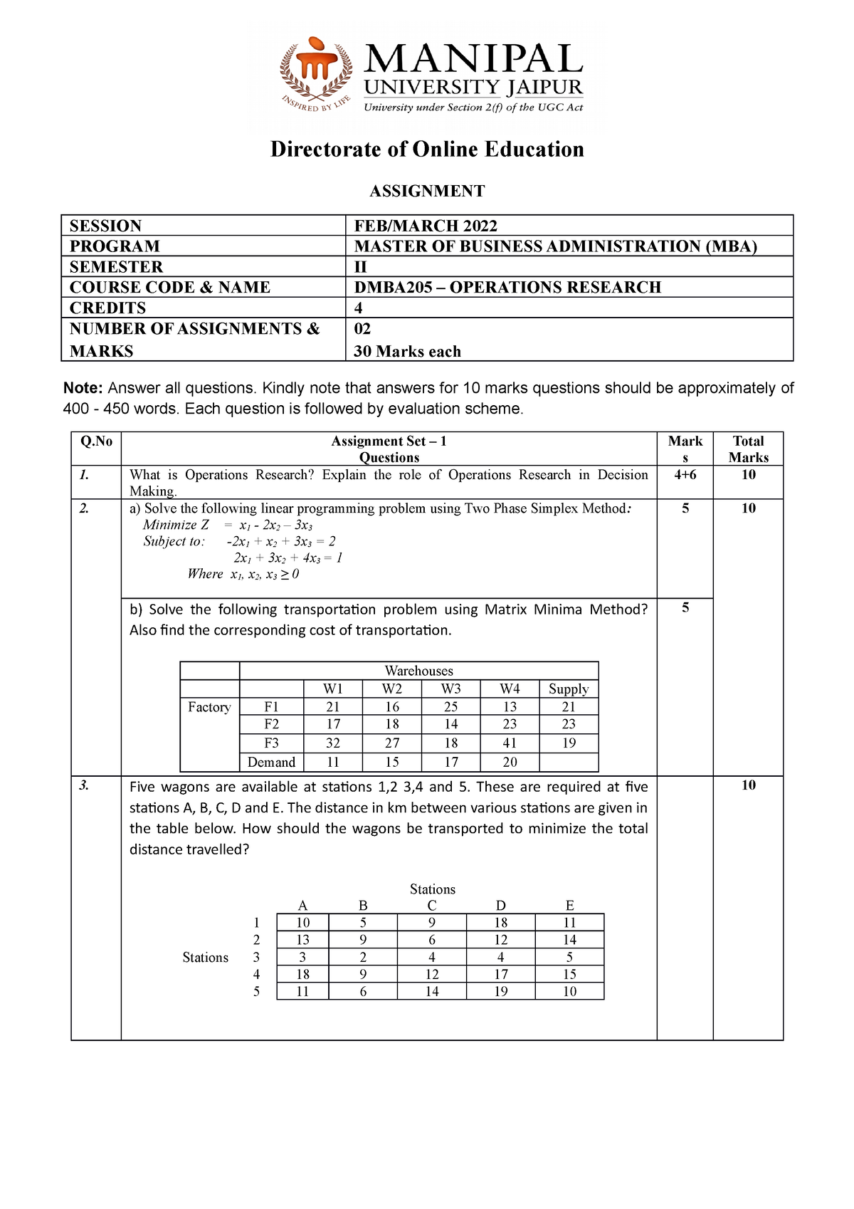 mba 205 assignment answers