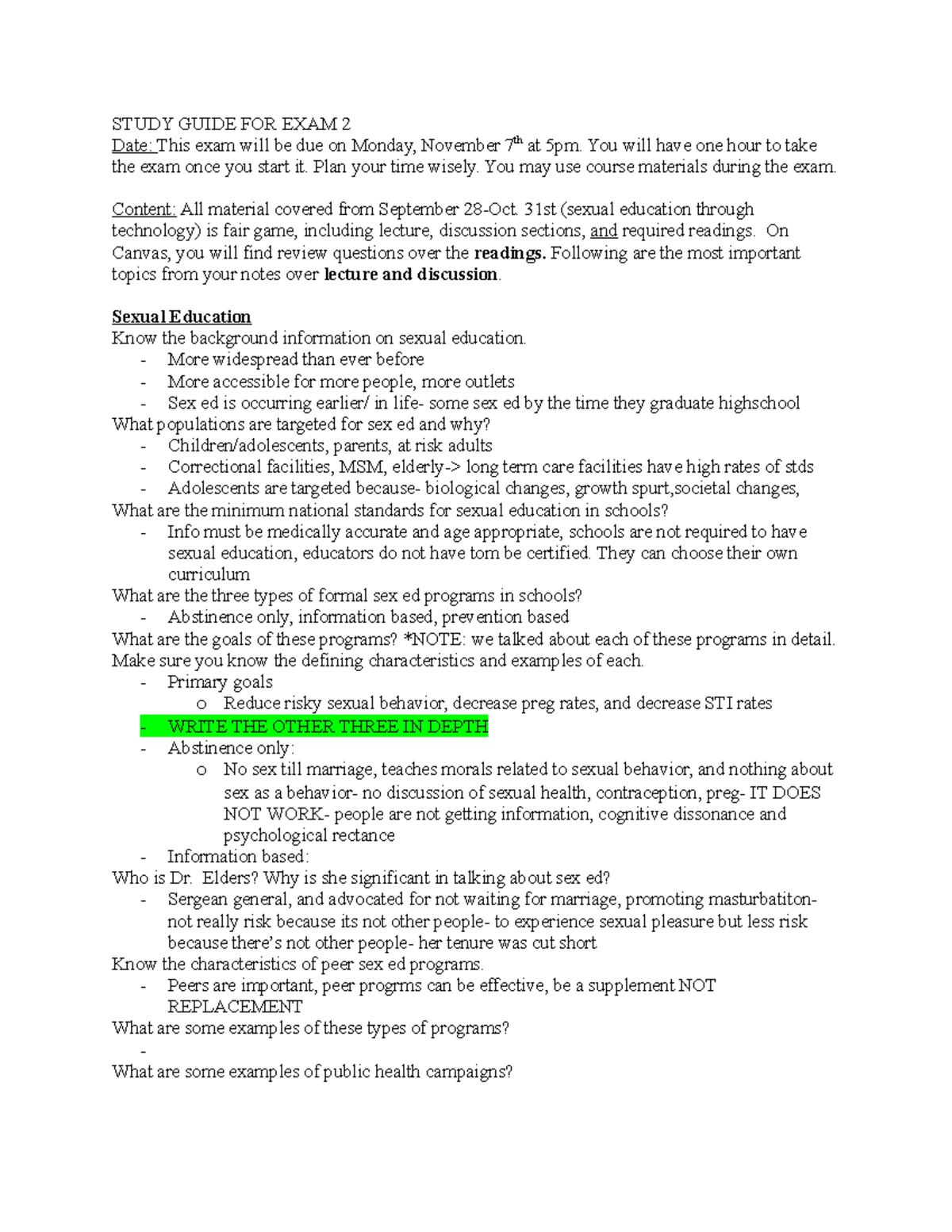 FA22 5TUDY Guide FOR EXAM 2 - STUDY GUIDE FOR EXAM 2 Date: This exam ...
