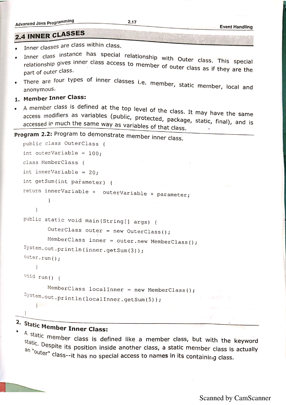 Inner Classes Java 2 - Get It, Study It. - Advance Java - Studocu