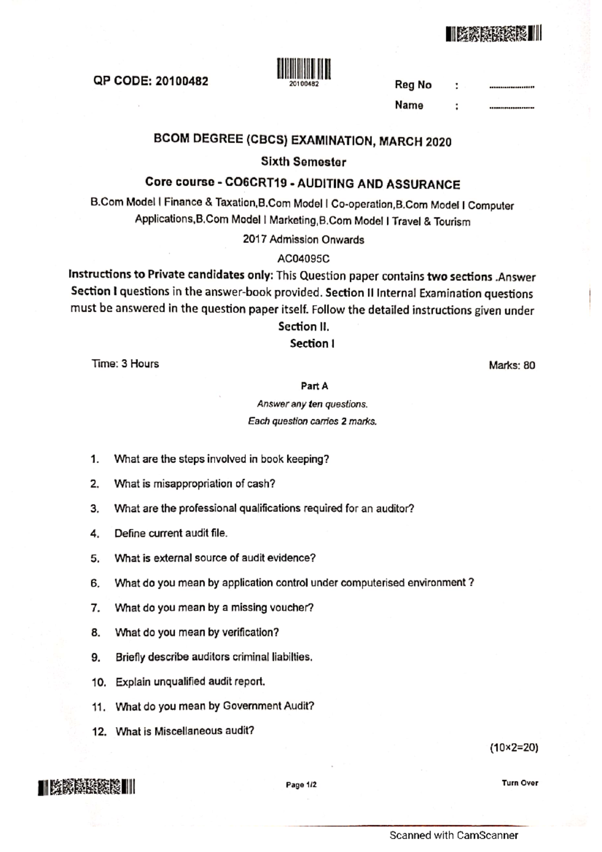 Auditing and Assurance 2020 - B. Com Co. Operation - Studocu
