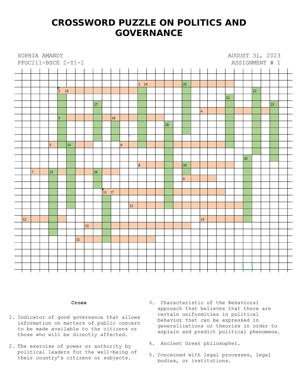 university assignment for short crossword puzzle