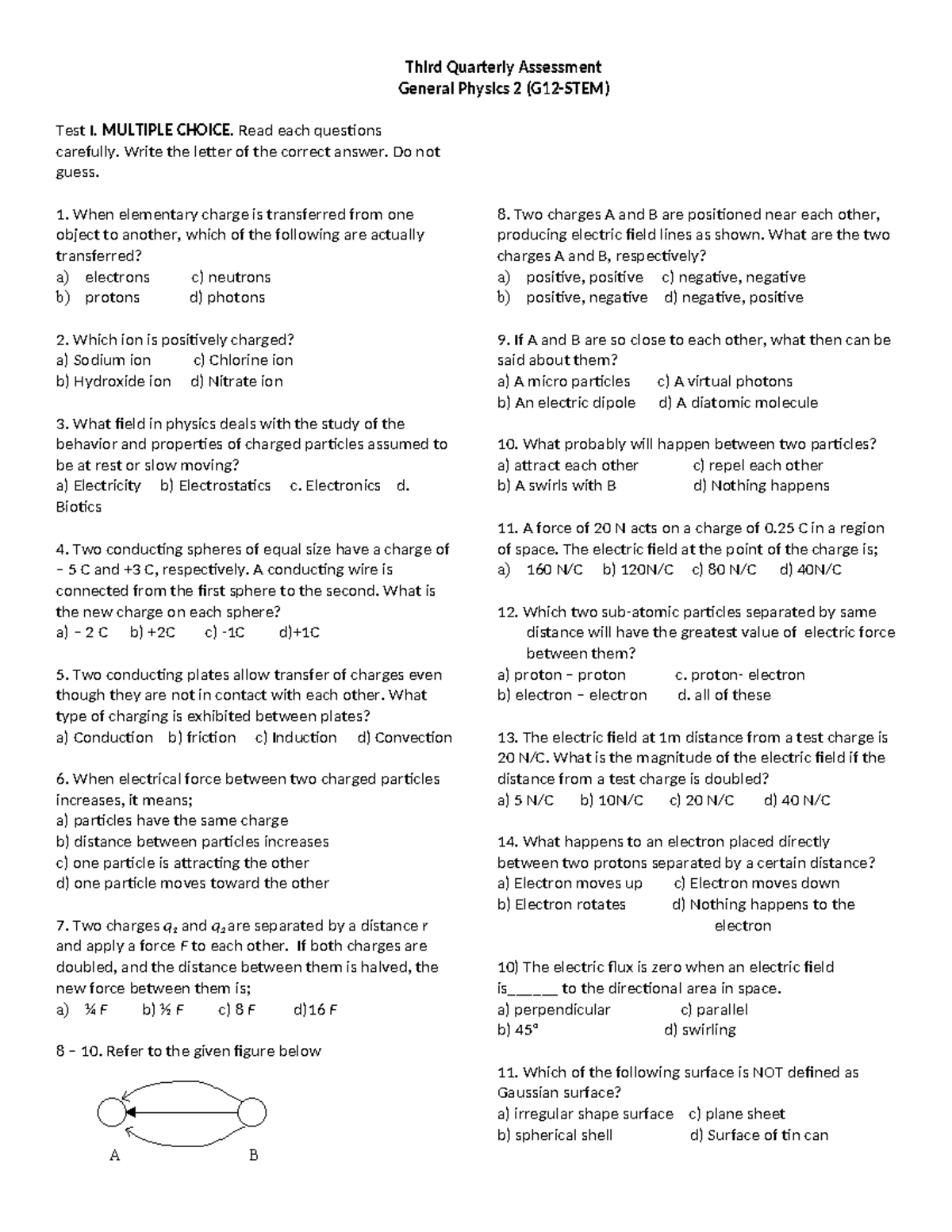 Third Quarter Test 2024 GPhys 2 - A B Third Quarterly Assessment ...