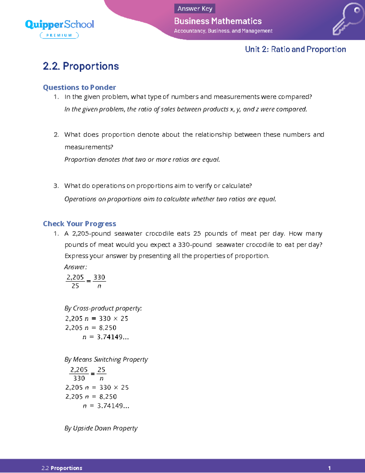 BM AK 11 Q1 0202 - Business math - 2. Proportions Questions to Ponder 1 ...