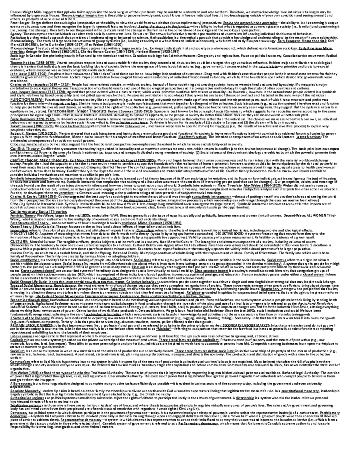 SOC 111 Cheat Sheet - Charles Wright Mills- suggests that ppl who fail ...
