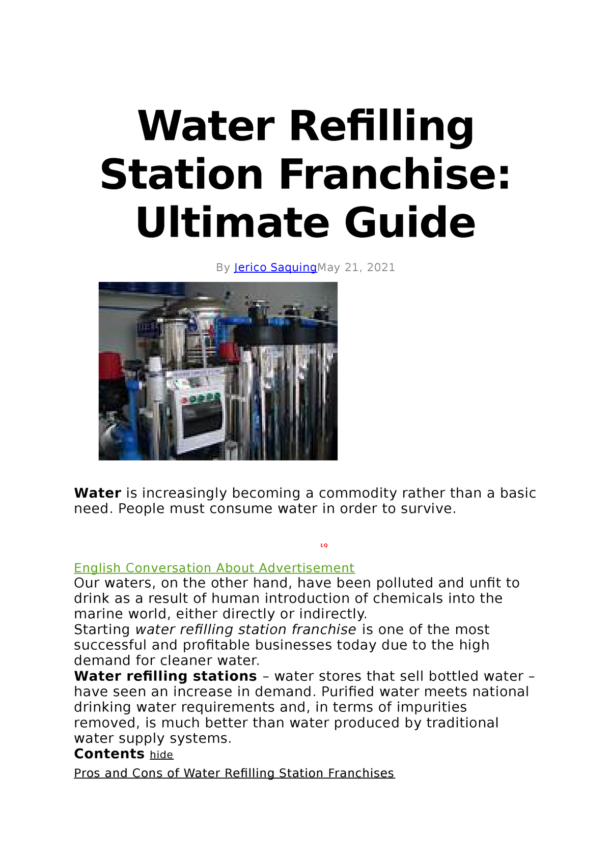 research about water refilling station