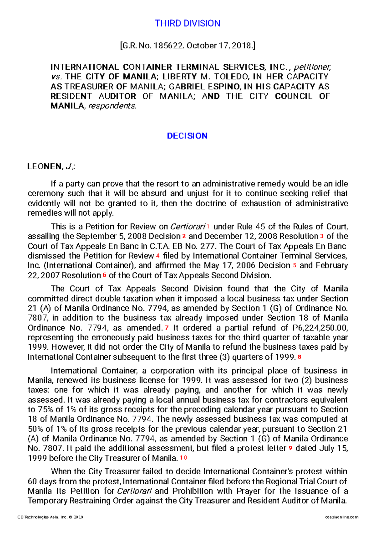 69- International Container Terminal Services - THIRD DIVISION [G. No ...