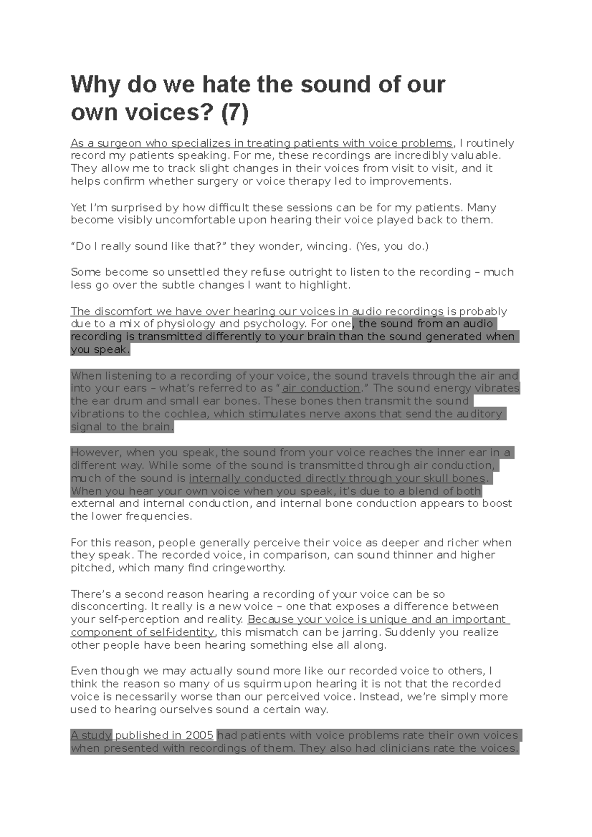 Oral exam articles Lecture notes 1 Why do we hate the sound of our