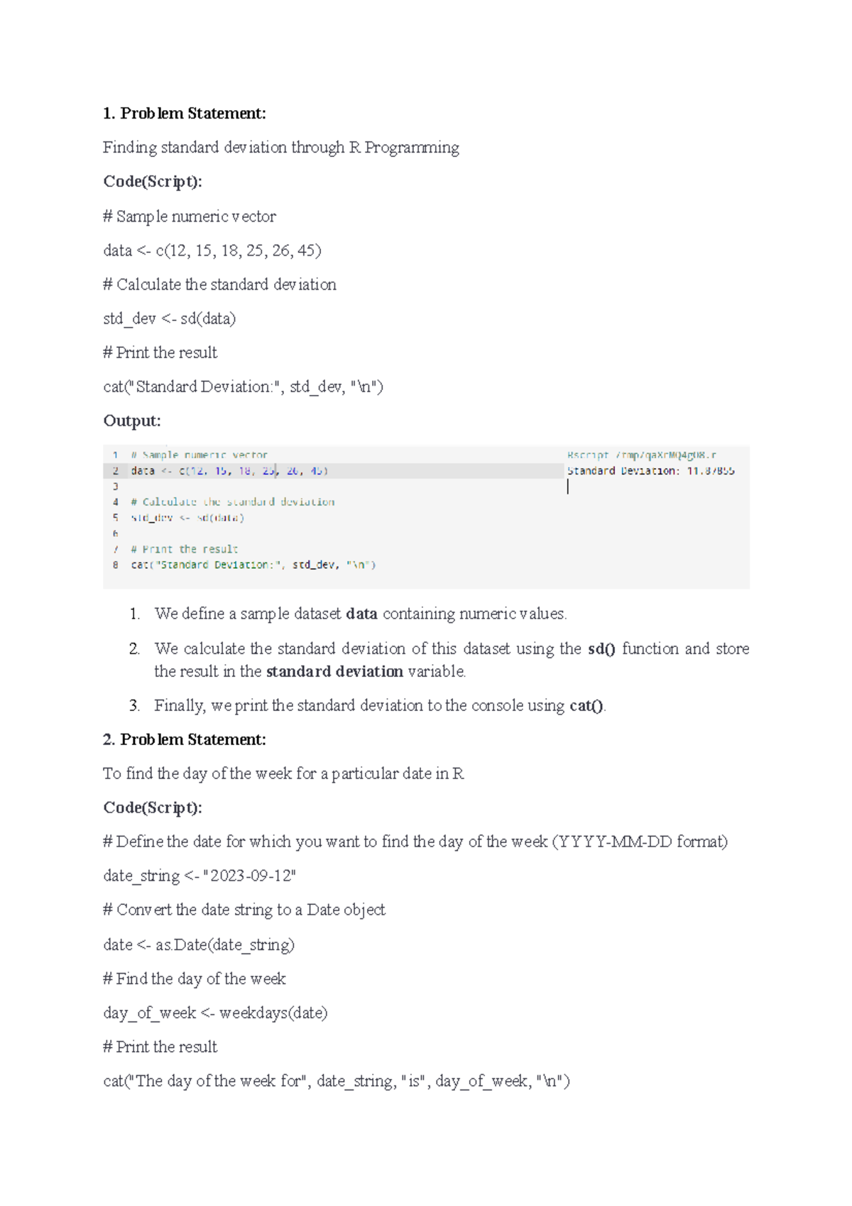 R Prog 3 Ques - Problem Statement: Finding standard deviation through R ...