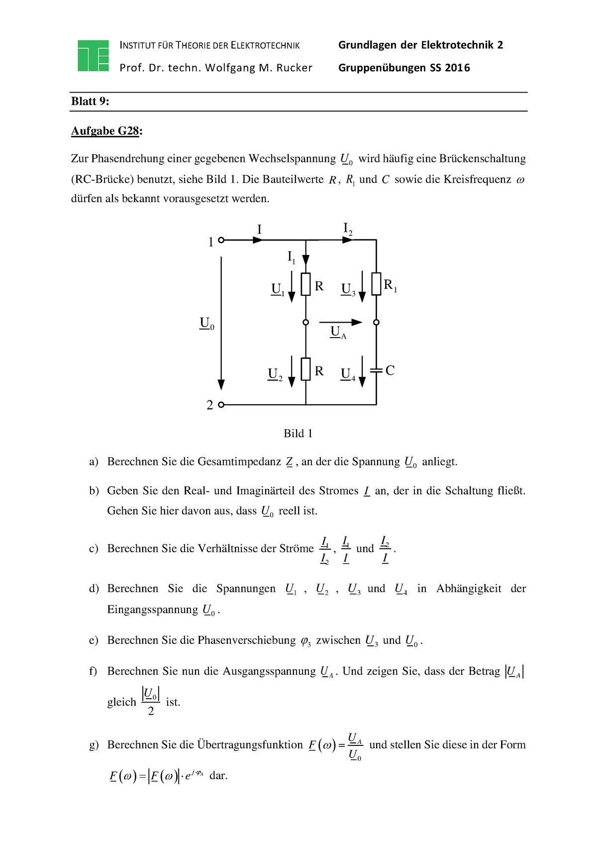 Übungen Grundlagen Der Elektrotechnik 2 - INSTITUT FÜR THEORIE DER ...