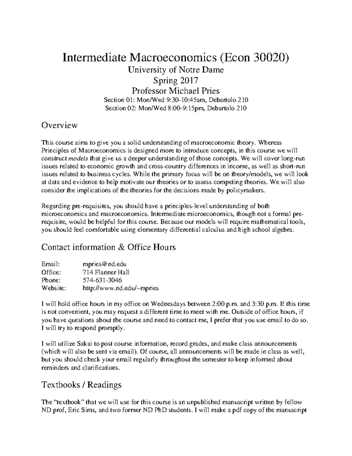 Econ30020-syllabus - Syllabus - Intermediate Macroeconomics (Econ 30020 ...