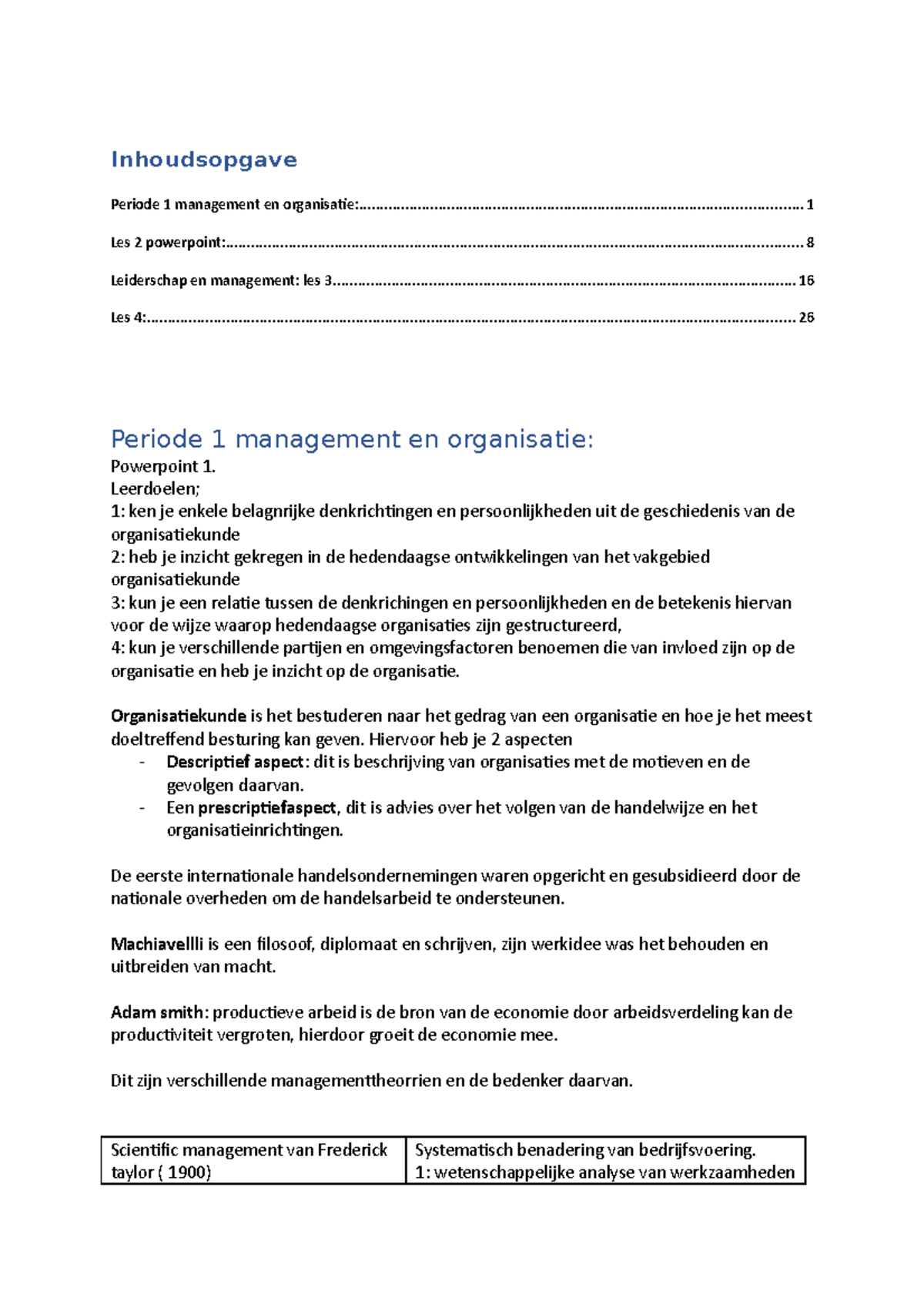 Samenvatting Management En Organisatie Periode 1 7341 Inhoudsopgave Periode 1 Management En