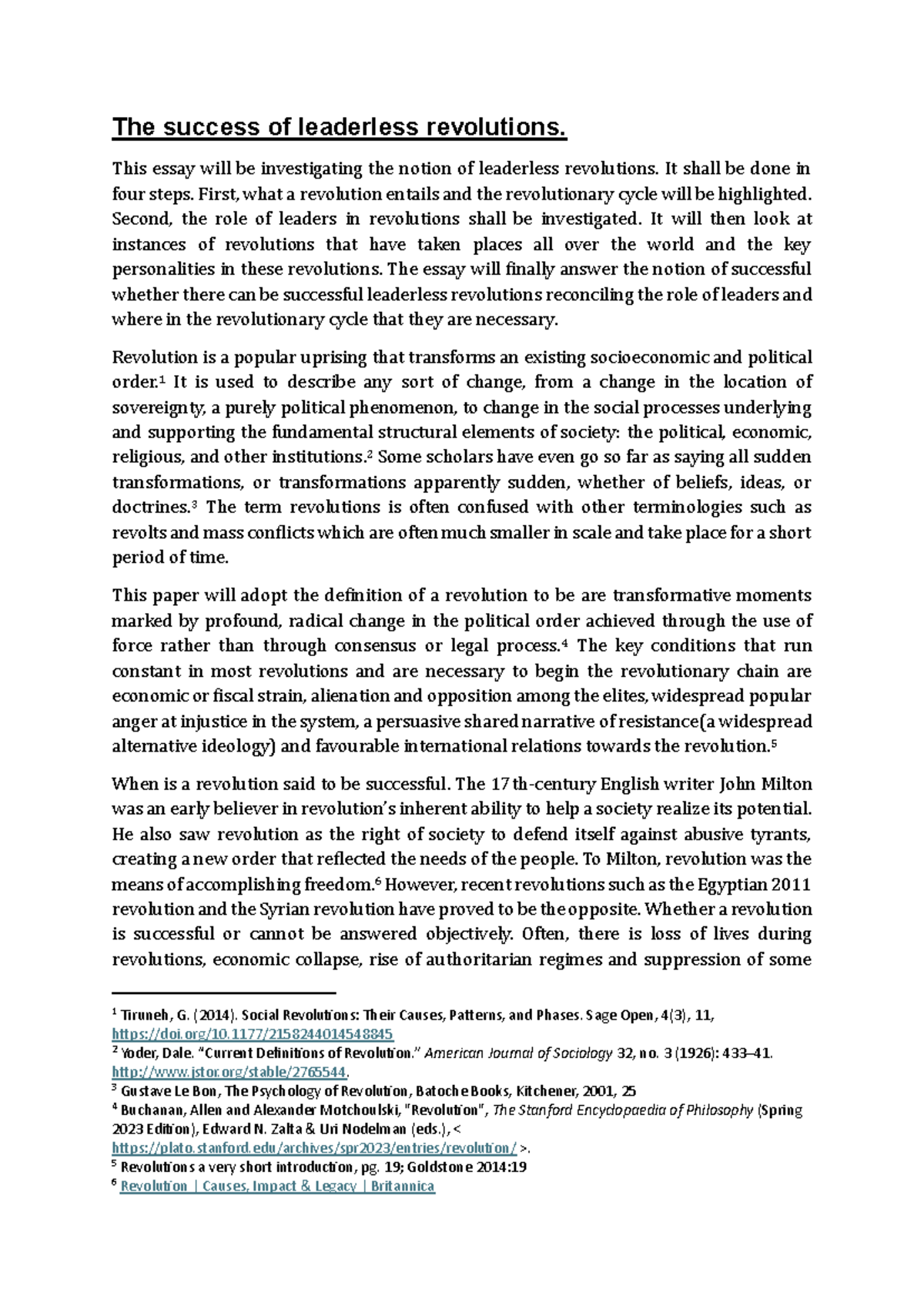 The success of leaderless revolutions - This essay will be ...