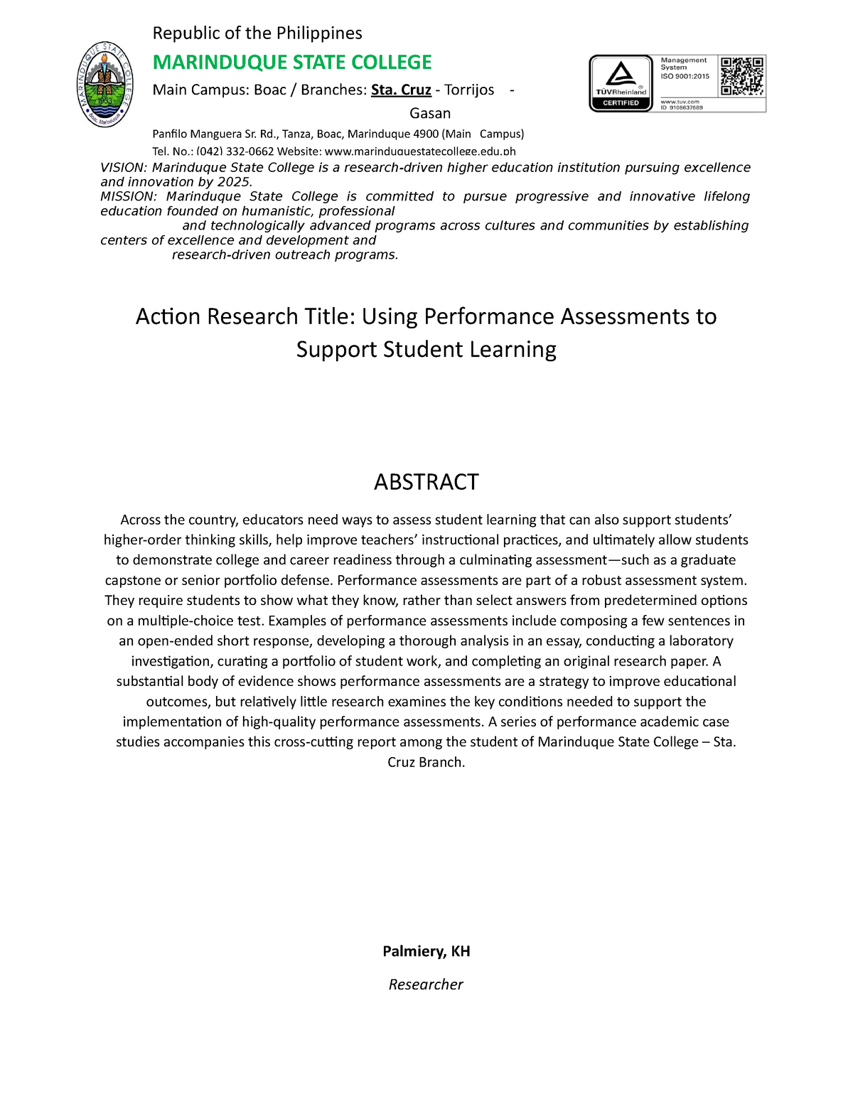 example of action research title about new normal education