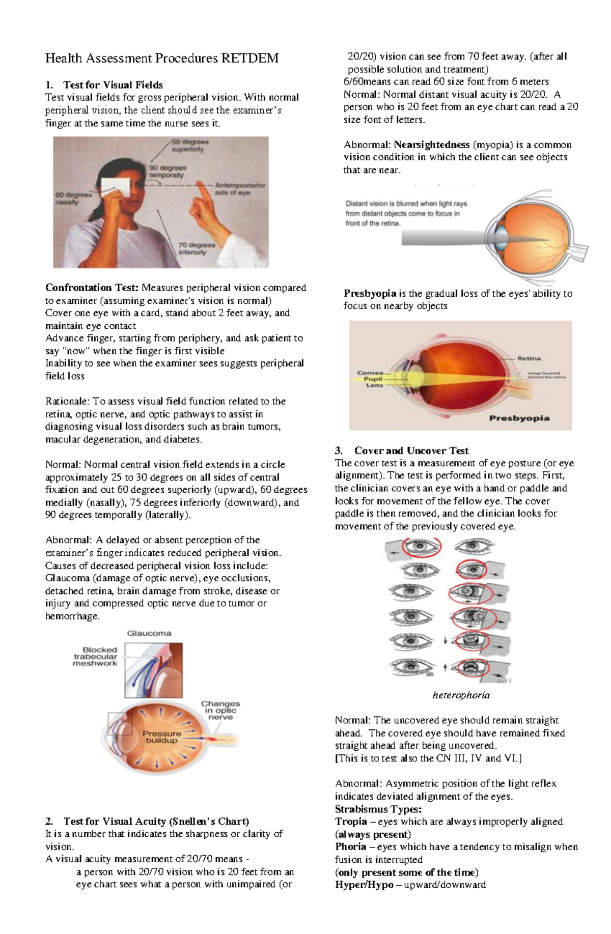 Physical Assessment - Health Assessment Procedures RETDEM Test for ...